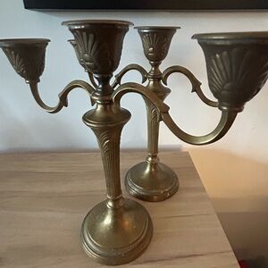 Vintage Brass Art Nouveau Style Candelabra Set 2